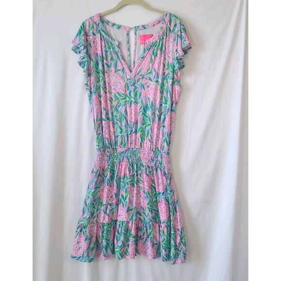 Lilly Pulitzer French Blue Turtely Ravi Short Sleeve Romper Large - Picture 4 of 9